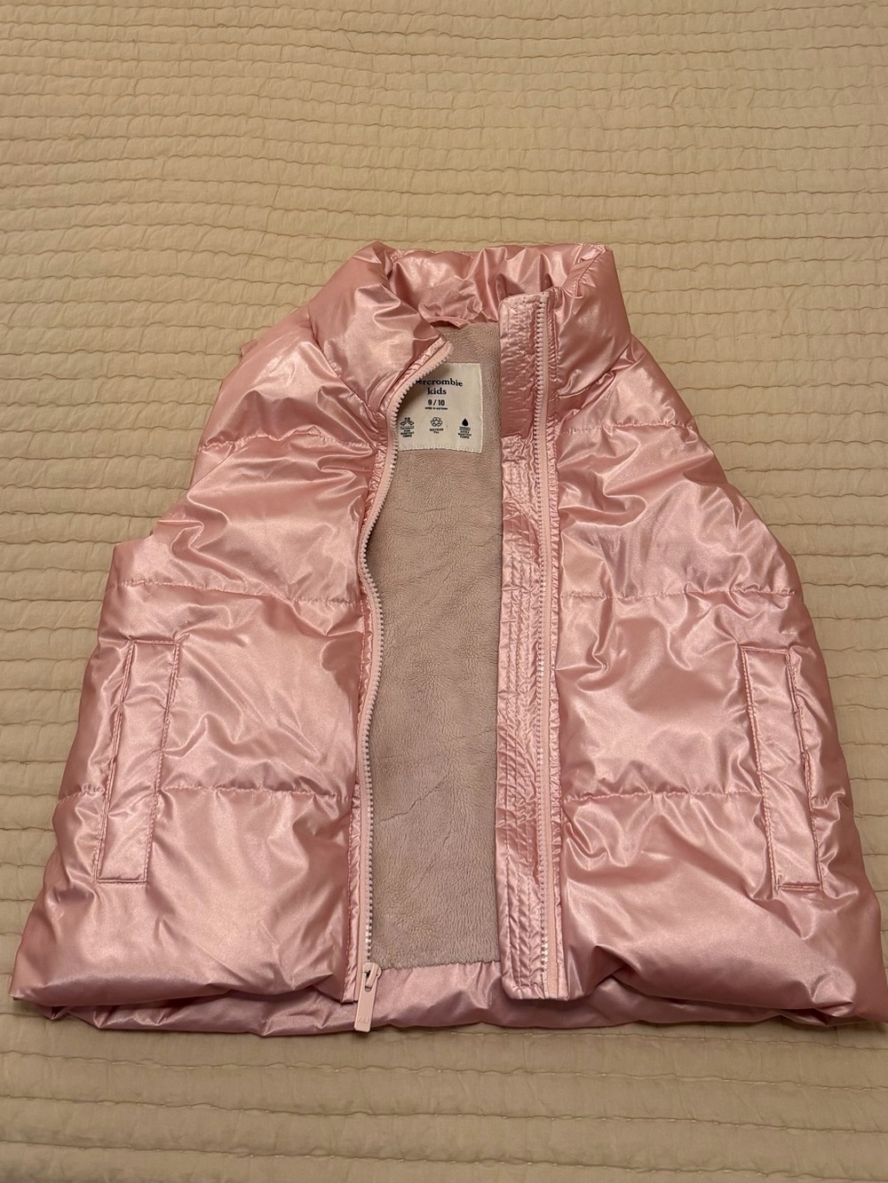 Abercrombie Kids Girls Pink Puffer Vest Water Resistant Size 9/10